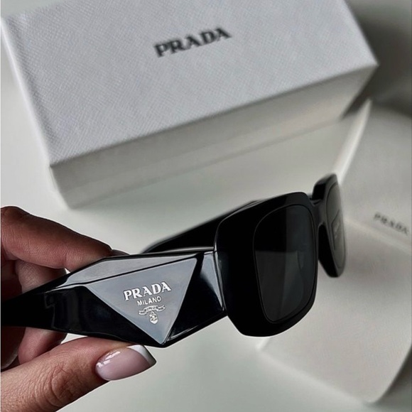 Prada Accessories - Prada Glossy Black Chunky Temple Square Sunglasses